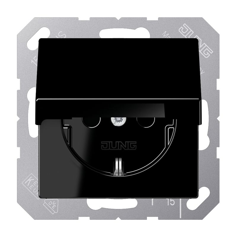 Jung A 1520 KL SW SCHUKO® Prise Avec Couvercle Rabattable, Noir - MINUSINES S.A